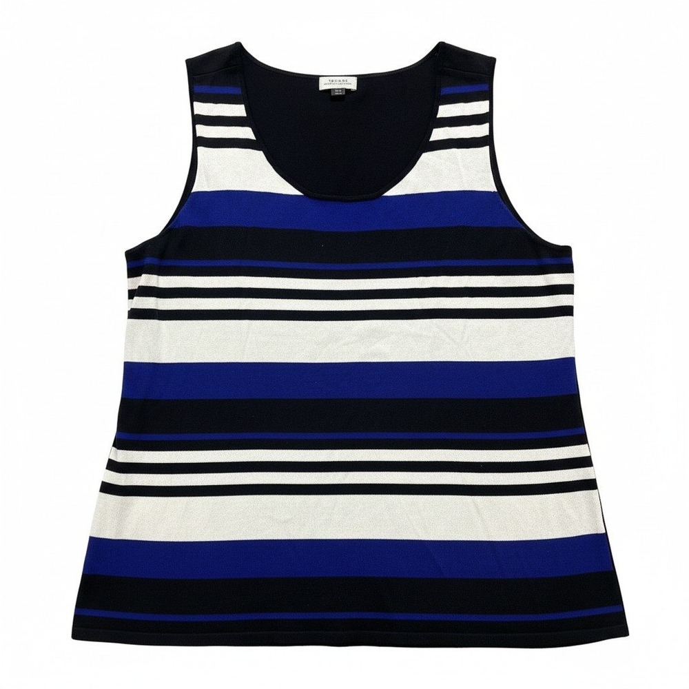 Tahari Arthur S. Levine 16W Black Blue Stripe Knit Tank Top Womens Casual Preppy